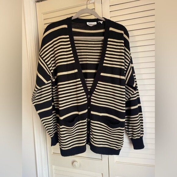 Vintage Country Suburbans Striped Cardigan Sweater Black & Cream Size Large - Picture 1 of 4